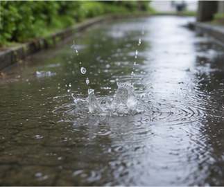 雨で水たまりができた舗装