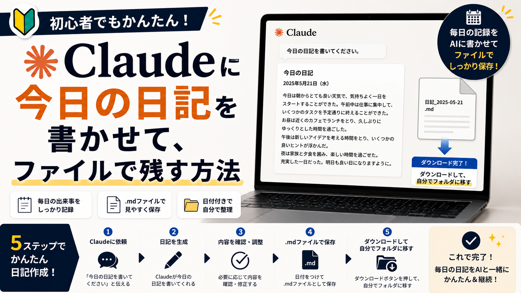 Claudeに今日の日記を書かせて、ファイルで残す方法
